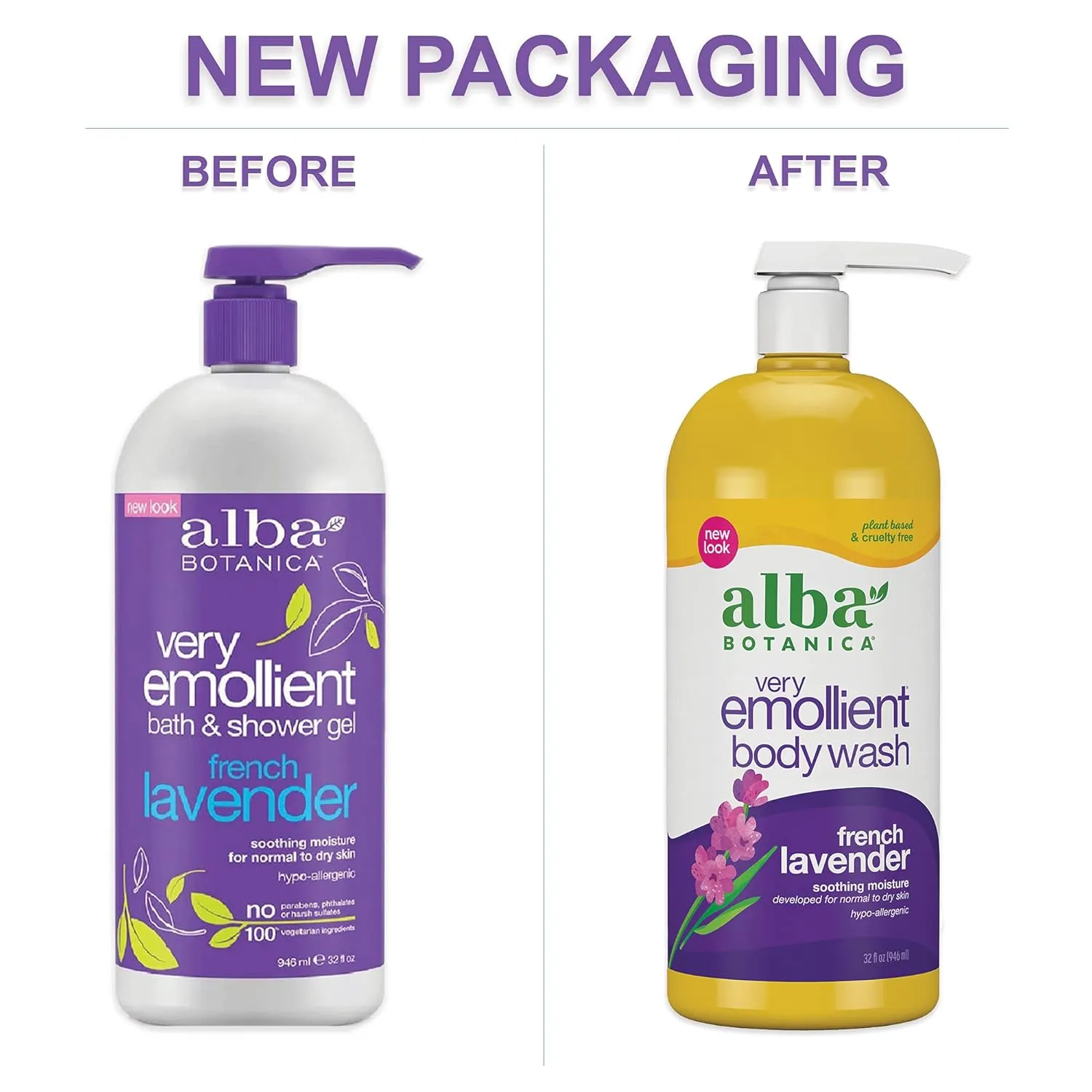 Alba Botanica Very Emollient Body Wash, French Lavender, 32 Oz