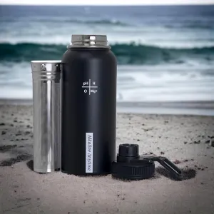 Alkaline Anytime 32oz Stainless Steel Alkaline Water Bottle | Premium 9.5  pH | Wide Mouth Insulated Bottle | Carry Handle Lid | Alkaline Ionized Water | Infuser (Large Infuser and 3 Filters, Black)