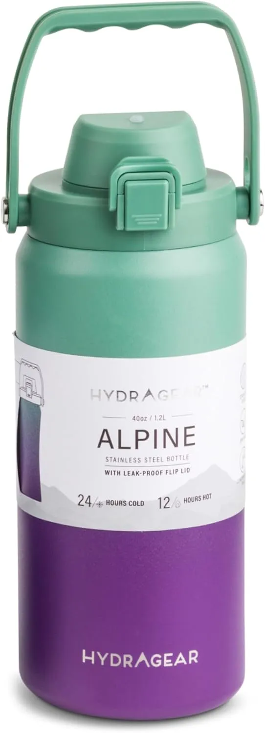 Alpine Insulated Stainless Steel Bottle with Leak-Proof Flip Lid - 40 Oz - Matcha Ombre