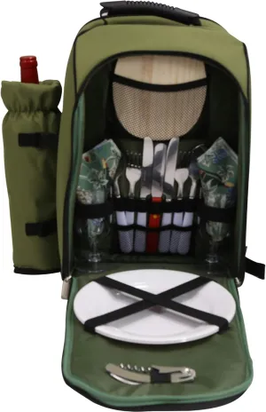 Alpine Two Person Picnic Backpack Wine Tote (Olive)