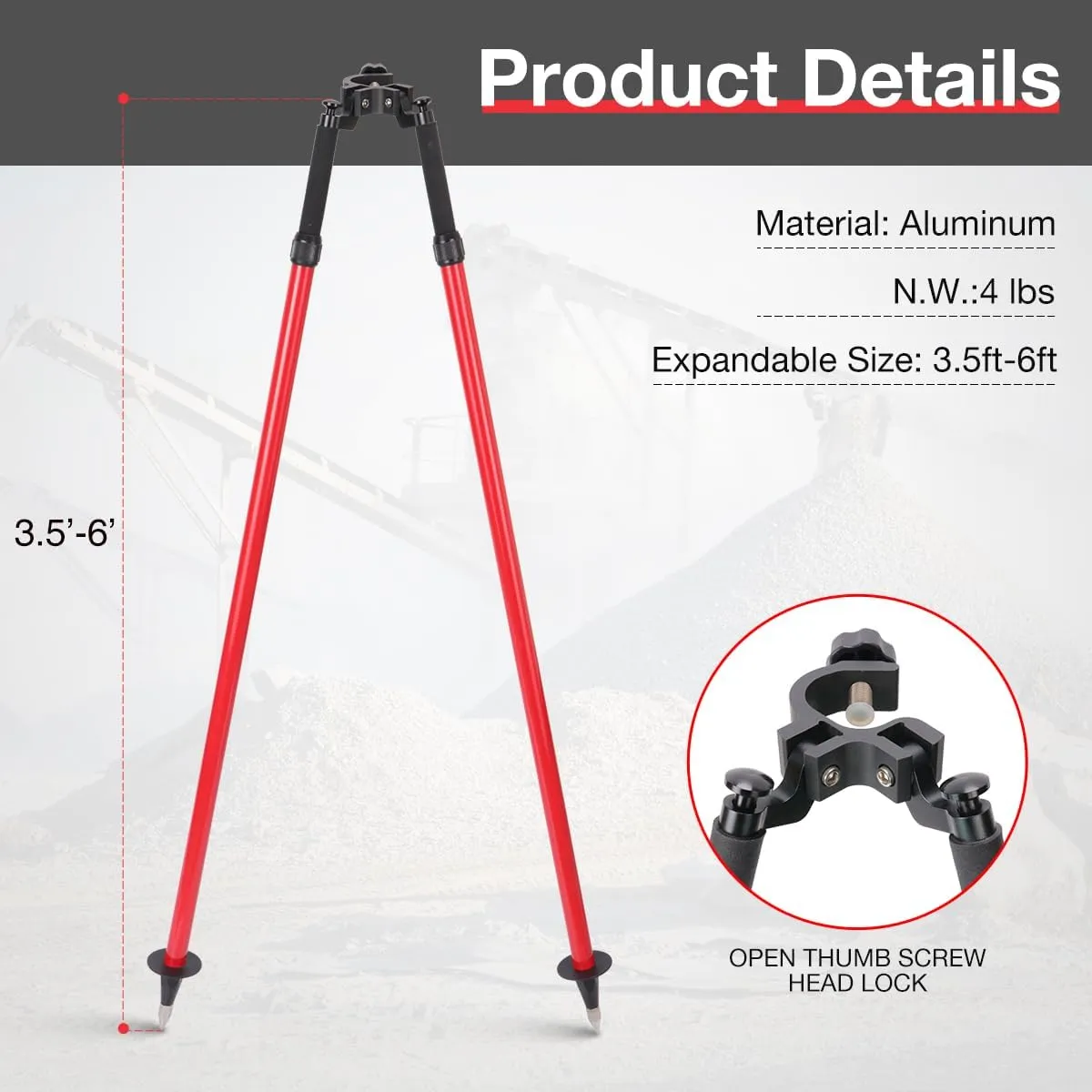 Aluminum Bipod for Prism Poles, Bipod Surveying Thumb Release for Land Surveying Total Stations