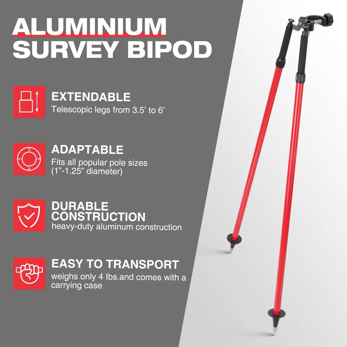 Aluminum Bipod for Prism Poles, Bipod Surveying Thumb Release for Land Surveying Total Stations