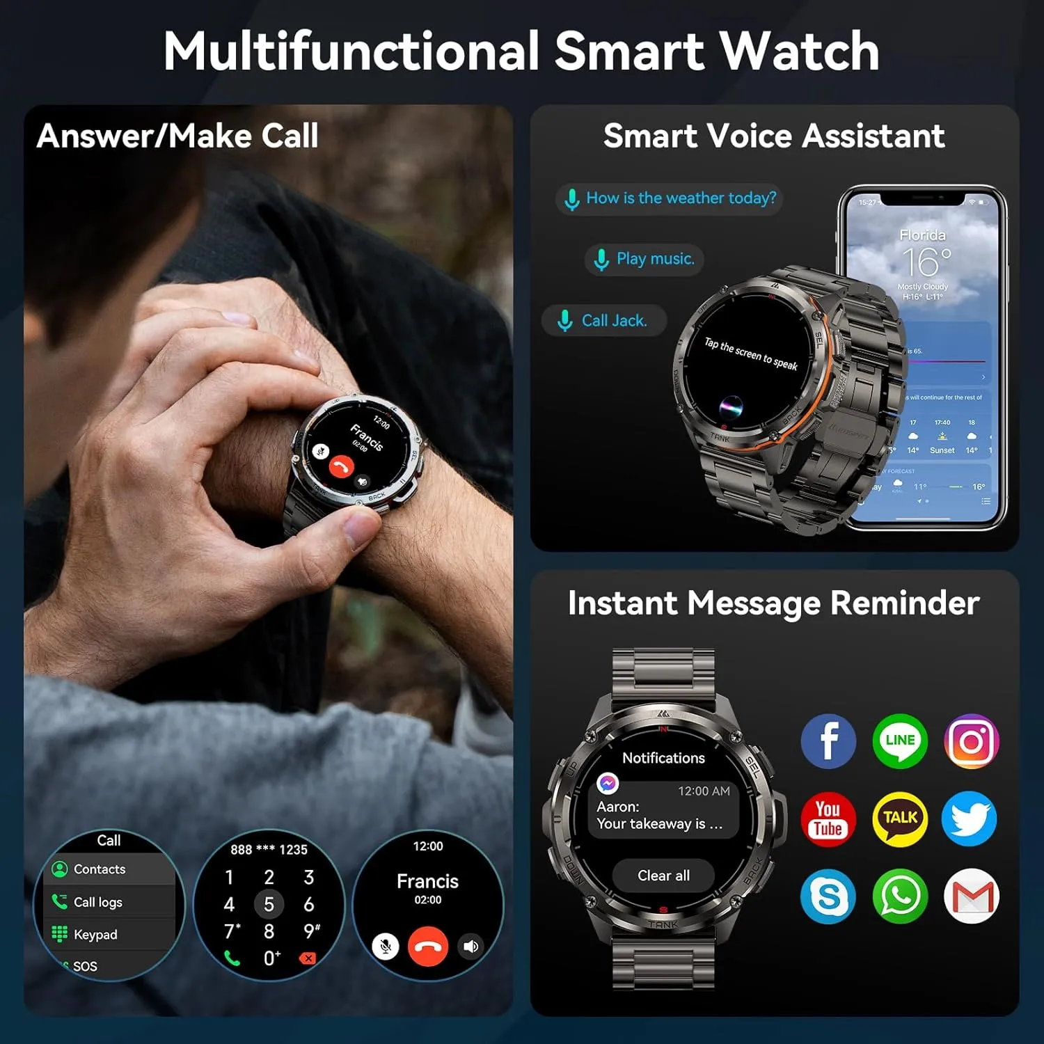 AMAZTIM GPS Smart Watch for Men, 6 Satellite Positioning, Compass, Stainless Steel Body, 50M Waterproof, 470mAh Extra-Large Battery, Answer/Make Call, 1.43" AMOLED Screen, Compatible for Android iOS