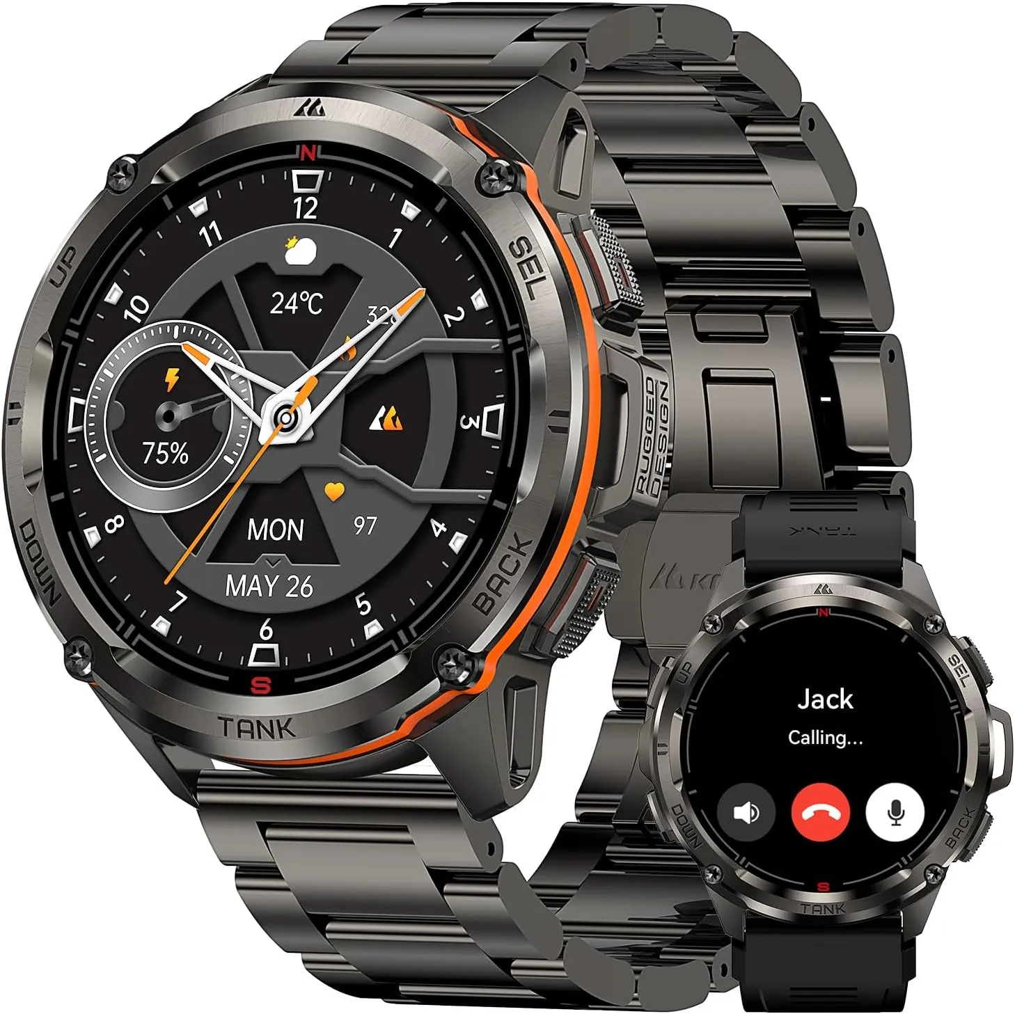 AMAZTIM GPS Smart Watch for Men, 6 Satellite Positioning, Compass, Stainless Steel Body, 50M Waterproof, 470mAh Extra-Large Battery, Answer/Make Call, 1.43" AMOLED Screen, Compatible for Android iOS