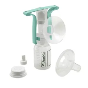 Ameda One-Hand Manual Breast Pump with Flexishield Areola Stimulator | BPA and DEHP Free | Includes Manual Breast Pump, (2) Valves, Flexishield Areola Stimulator and (1) 4 Ounce Bottle with Cap