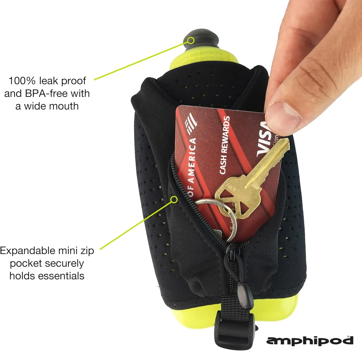 Amphipod Hydraform Ergo-Lite Handheld Water Bottle, BPA-Free Minimalist Insulated Hydration for Ultra-Running & Walking - Hi-Viz - 10.5 oz