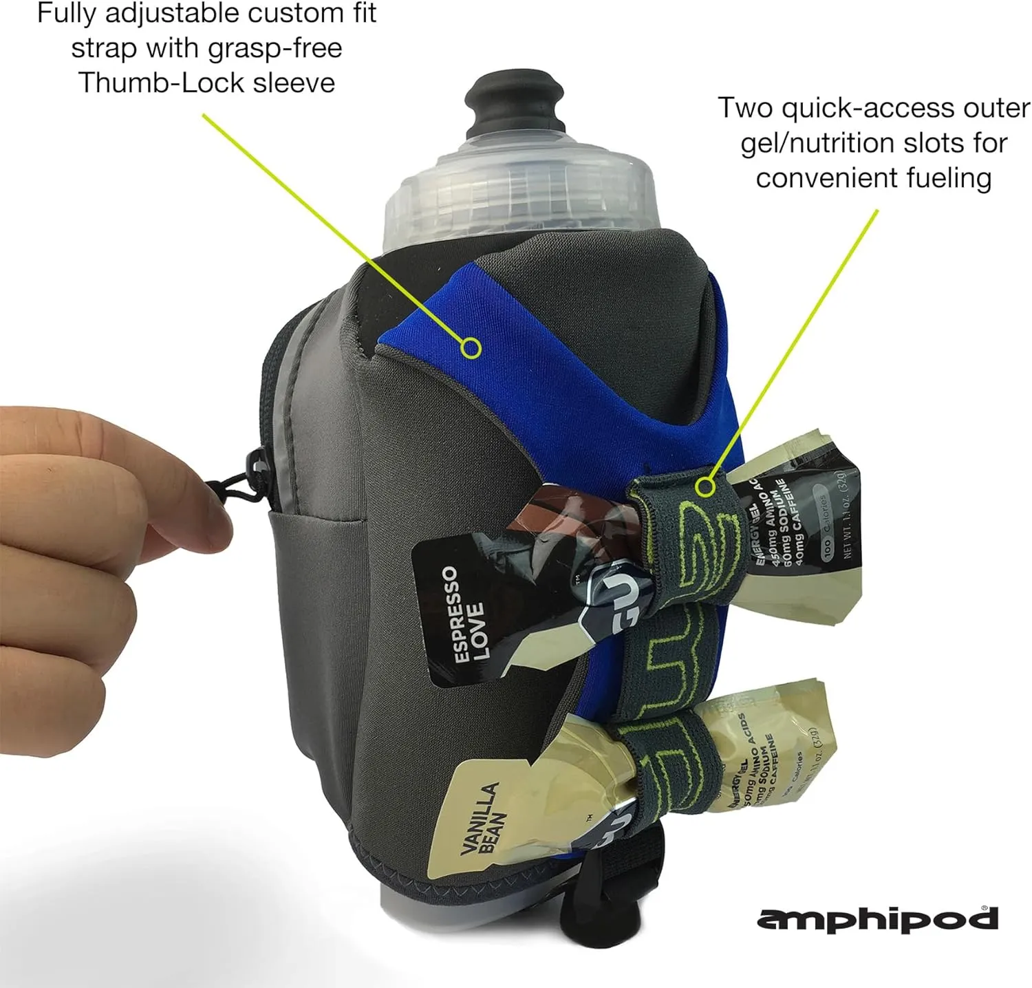 Amphipod Hydraform Ergo-Lite Ultra Handheld Water Bottle, BPA-Free Hydration/Fuel Bottle, Endurance Runners & Walking (12oz, 16 oz & 20 oz)