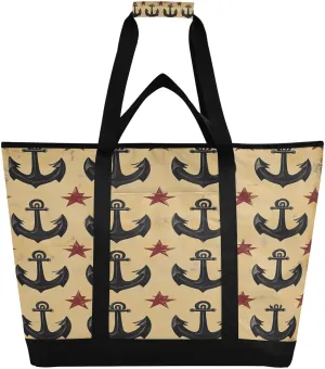 Anchor Reusable Insulated Lunchbox Cooler Bag, Leakproof Kitchen Grocery Bag Collapsible Portable Cooler Tote Bag for Picnic, Camping, Office, Travel