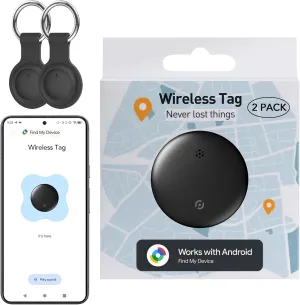 Android Air Tags-2 Pack Smart Bluetooth Tracker with Google Find My Device, 2025 Smart Tag Key Finder GPS Item Locator for Keys, Bags, Luggage,Pets, Wallet, IP67 Waterproof, Replaceable Battery