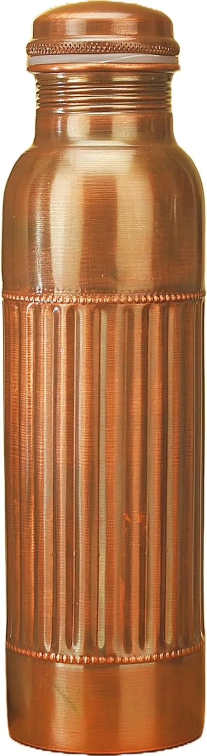 Antique Copper Water Bottle For Drinking 32 Oz Copper Vessel with Canvas Carry Bag, Large Ayurvedic Bottle for Gym,Yoga, Office, Hiking - Pack of 1, (1L/1000 ml)