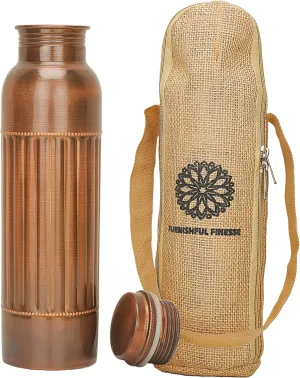 Antique Copper Water Bottle For Drinking 32 Oz Copper Vessel with Canvas Carry Bag, Large Ayurvedic Bottle for Gym,Yoga, Office, Hiking - Pack of 1, (1L/1000 ml)