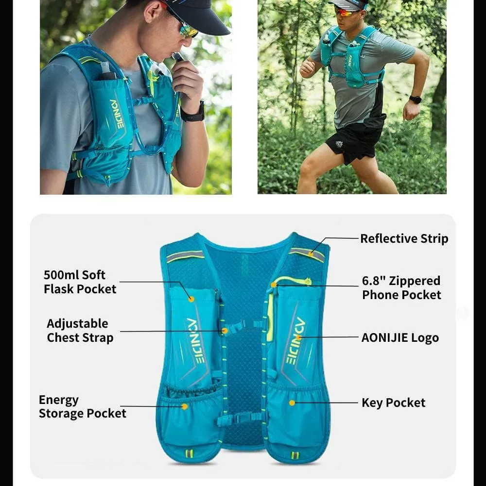 AONIJIE Waterproof and Breathable Running Hydration Vest for Women Men, 4.23oz Lightweight Hydration Vest Backpack Fits 6.8" Phones, for Hiking Cycling Race Marathon