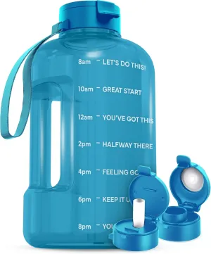 AQUAFIT 1 Gallon Water Bottle With Time Marker - Straw & Chug Lid - BPA Free Big Jug With Handle - Motivational Gym Bottle (128 oz, Aqua)