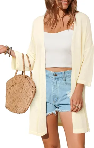 Arach&Cloz Women's 2025 Summer 3/4 Short Sleeve Open Front Lightweight Outfit Cardigan Casual Kimono Beach Sweater