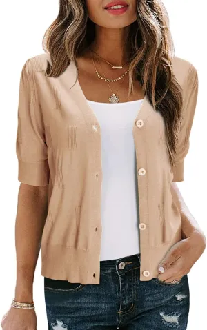 Arach&Cloz Women's Lightweight Summer Business Casual Cropped Short Sleeve Cardigan