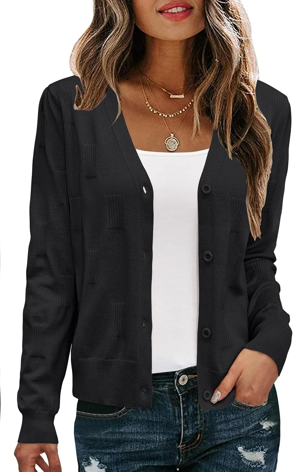 Arach&Cloz Women's Soft Cropped Cardigan Casual Lightweight Shrug Sweater Tops
