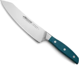 Arcos Forged Rocking Santoku Knife Stainless Steel 7 Inch. Micarta Handle & Special Silk Edge and Silver Blade 190 mm. Impress and Amaze with Every Cut. Series Brooklyn. Blue Color