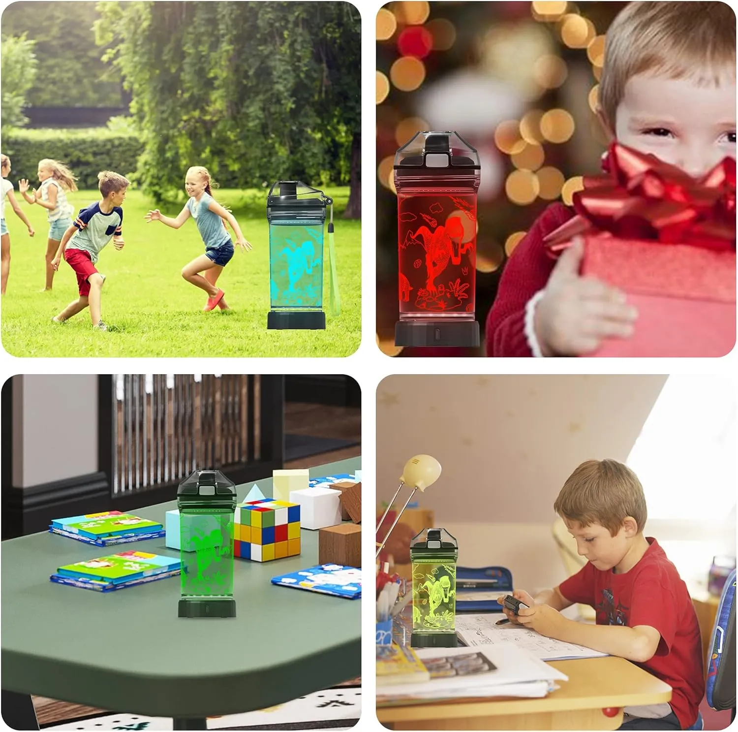 Attivolife Kids Water Bottle Light up Dinosaur, Jurassic Cup 3D Illusion Glowing Lamp-14 OZ Dino BPA Free Eco-Friendly Timer Function, Cool Unique Gifts for Boy Girl Toddler Camping