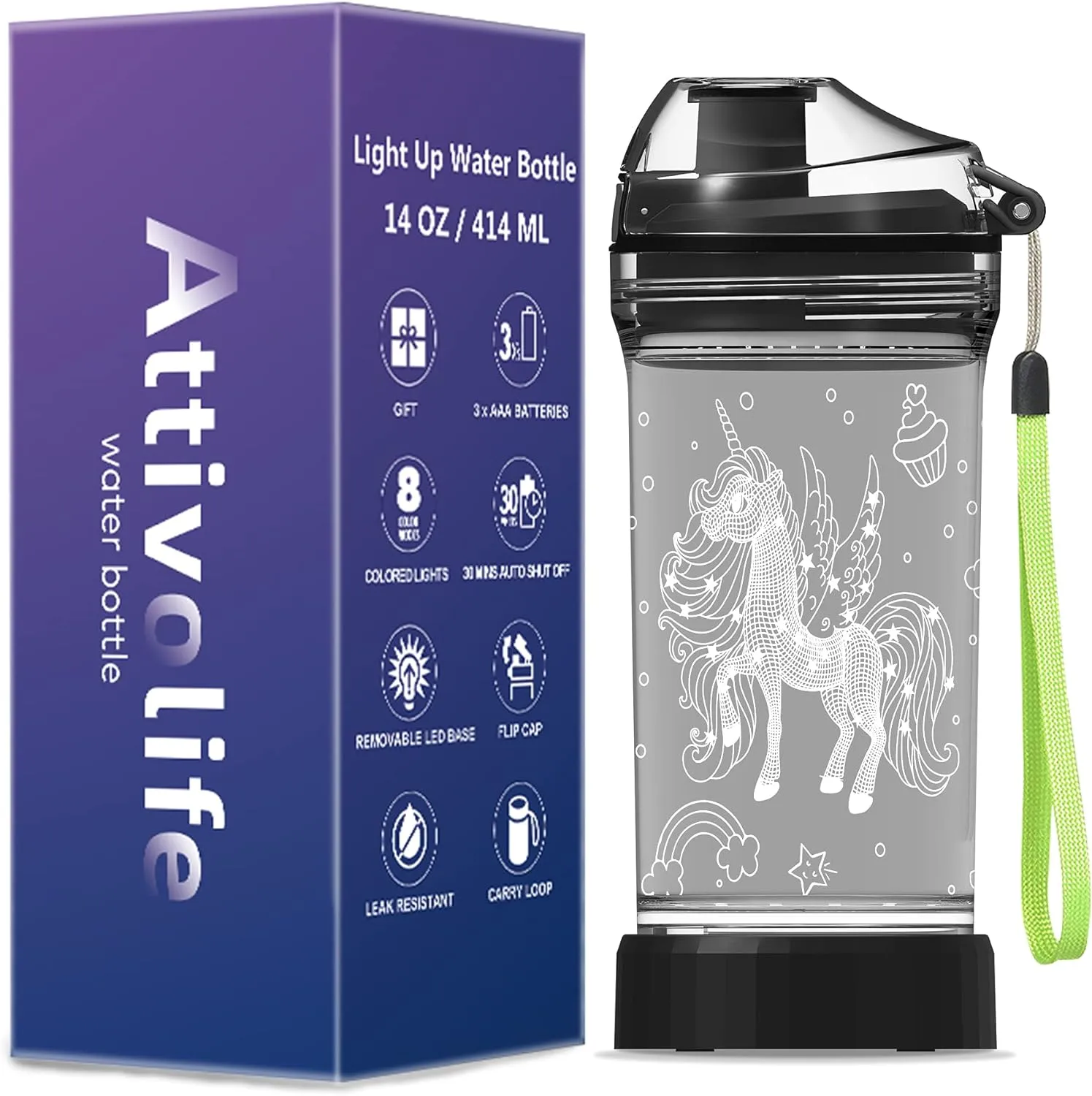 Attivolife Kids Water Bottle Light up Dinosaur, Jurassic Cup 3D Illusion Glowing Lamp-14 OZ Dino BPA Free Eco-Friendly Timer Function, Cool Unique Gifts for Boy Girl Toddler Camping