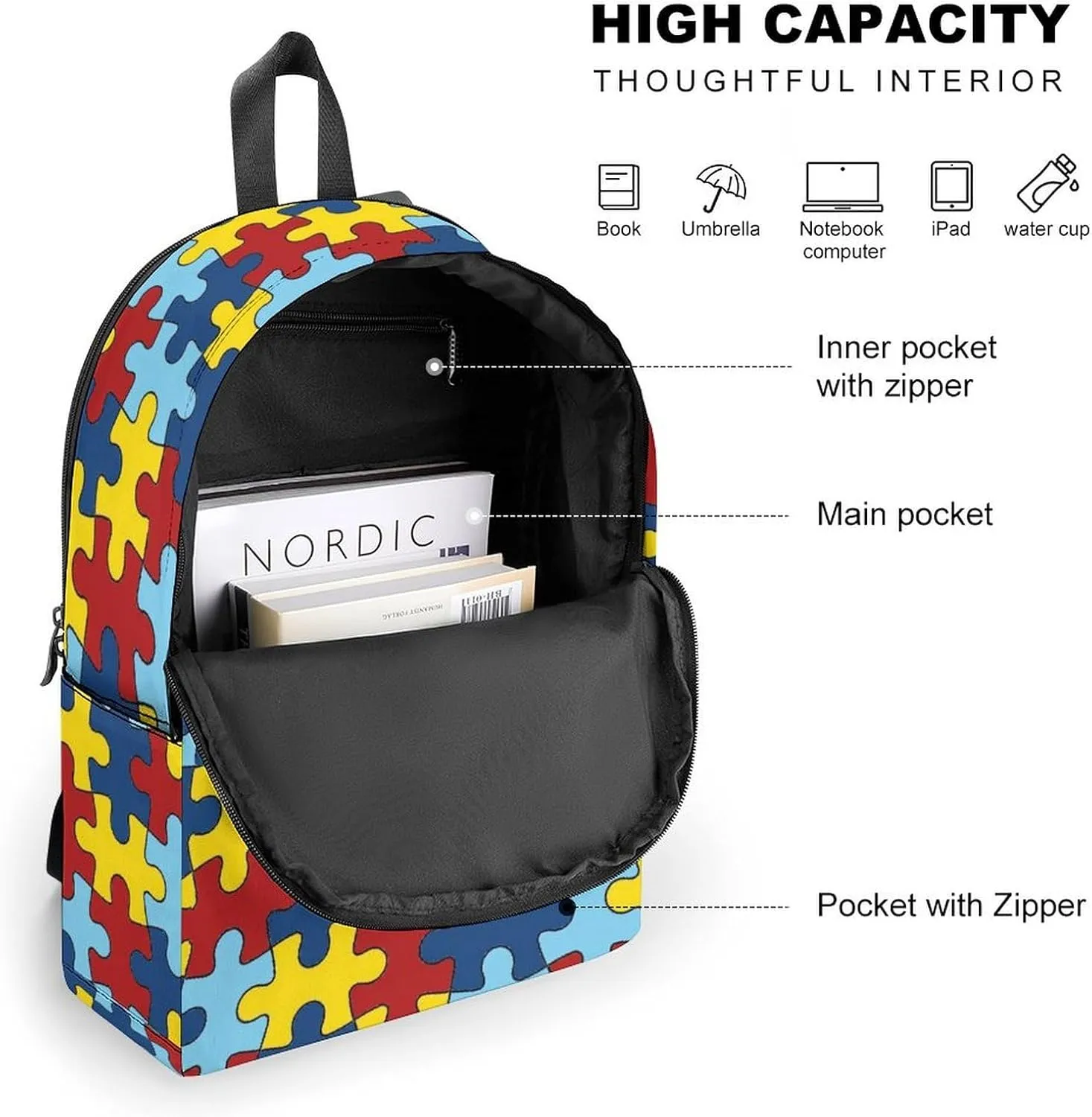 AUTISM AWARANESS Durable And Stylish Semi Full Print Backpack