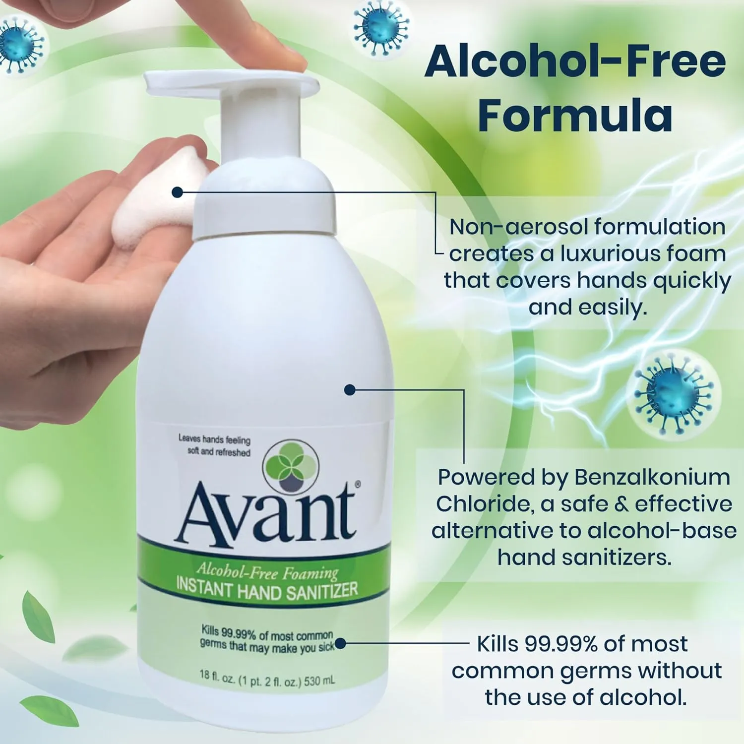 Avant® Alcohol-Free Foaming Hand Sanitizer, 18 oz Bottle 2-Pack bulk