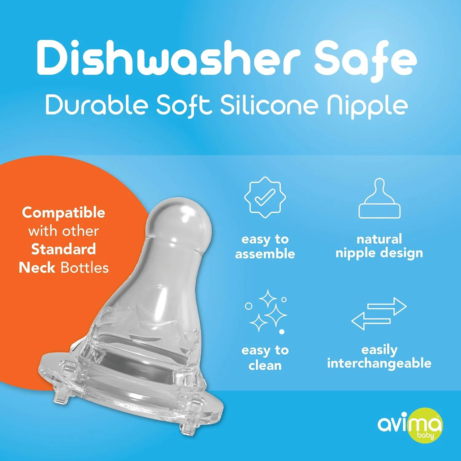Avima Baby Anti Colic Nipples for Standard Neck Bottles, Silicone Breast Like Nipples - 3 to 6  Months, Medium Flow, Level 2 (Pack of 6)