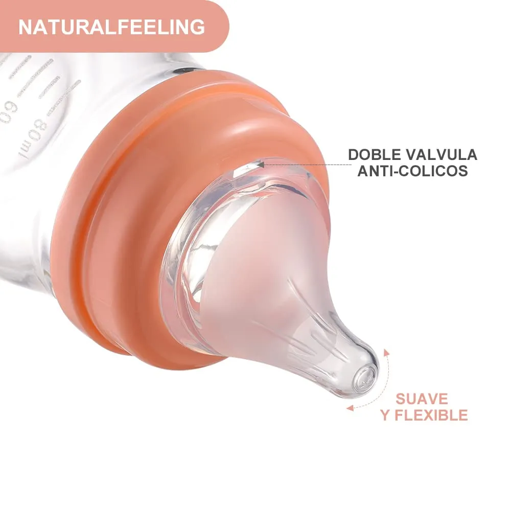 Baby Bottle Glass Natural Anti-Colic Bottles 2 Pack Closer to Breastfeeding for Newborn Babies Infant 0M  3Oz