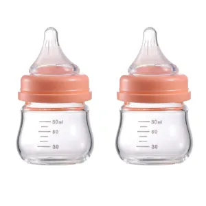 Baby Bottle Glass Natural Anti-Colic Bottles 2 Pack Closer to Breastfeeding for Newborn Babies Infant 0M  3Oz