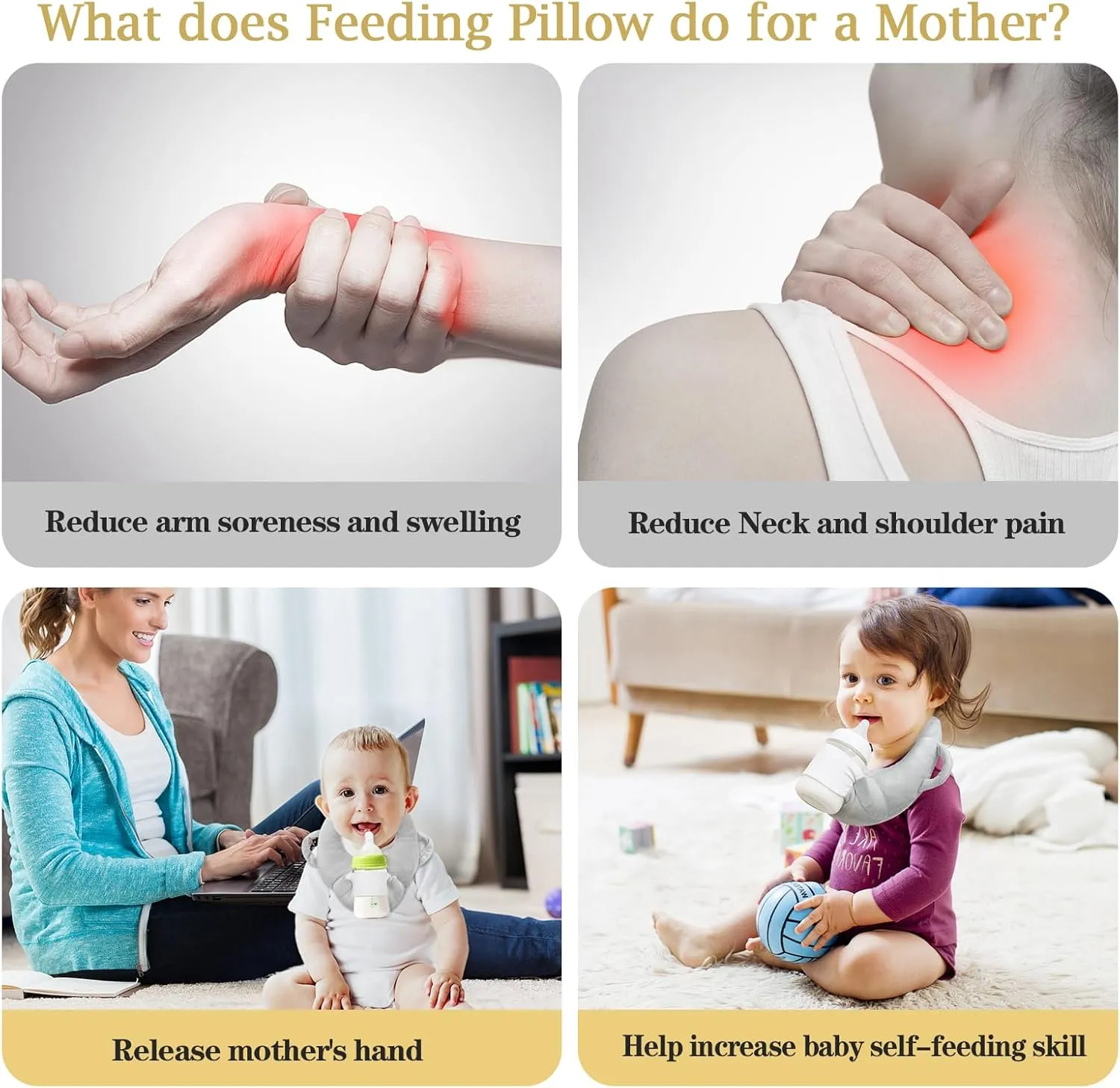 Baby Bottle Holder,Adjustable Nursing Pillow Support,Twin Feeding Pillow Bottle Holder,Newborn Essentials, Baby Essentials(Grey