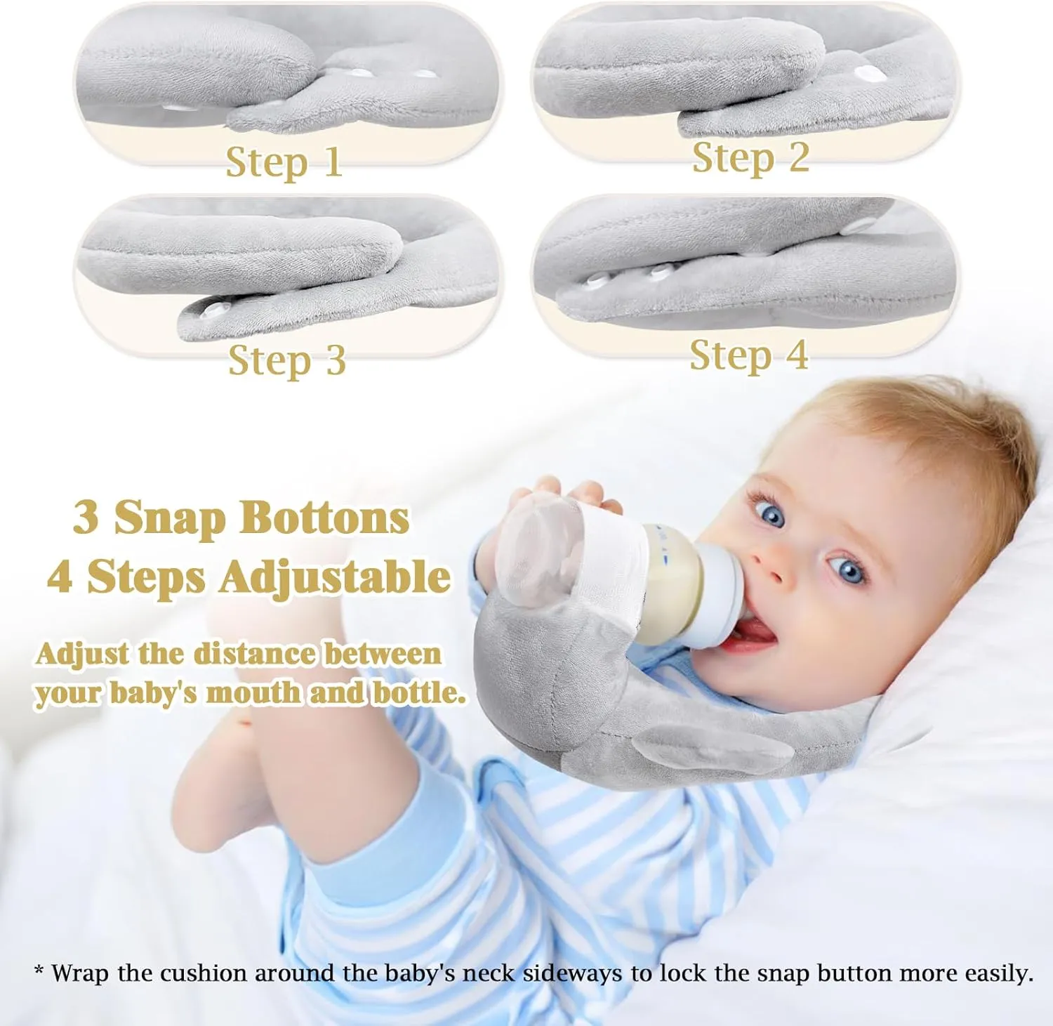 Baby Bottle Holder,Adjustable Nursing Pillow Support,Twin Feeding Pillow Bottle Holder,Newborn Essentials, Baby Essentials(Grey