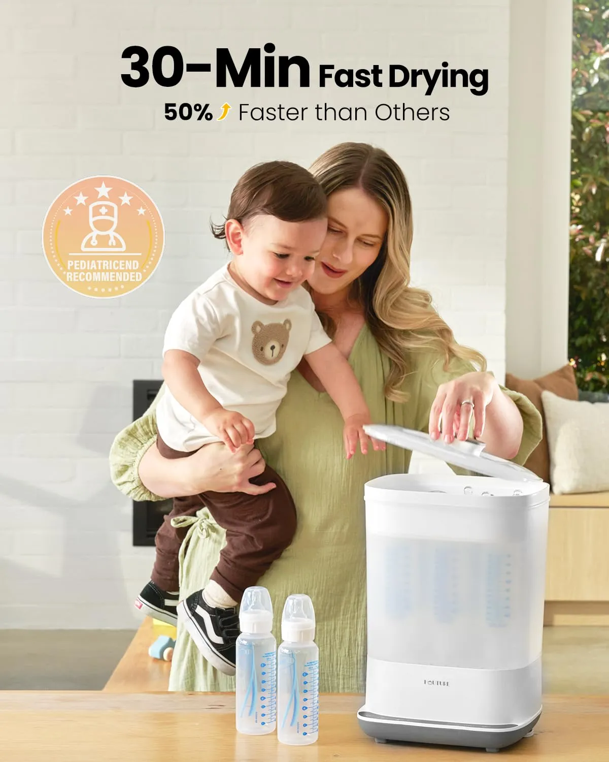 Baby Bottle Sterilizer | Esterilizador de Biberones, 6-in-1 HAUTURE Bottle Sterilizer and Dryer, Electric Steam Bottle Sanitizer for Baby Stuffs, Baby Bottles & Breast Pump Accessories