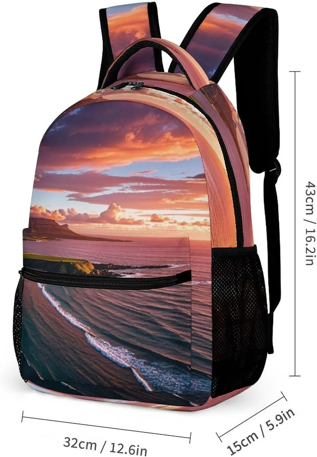 Backpack Lunch Bag Pencil Pouch Set, Hawaiian Sunset Print Lightweight & Durable 3-Piece Combo Ideal for Work, And Travel