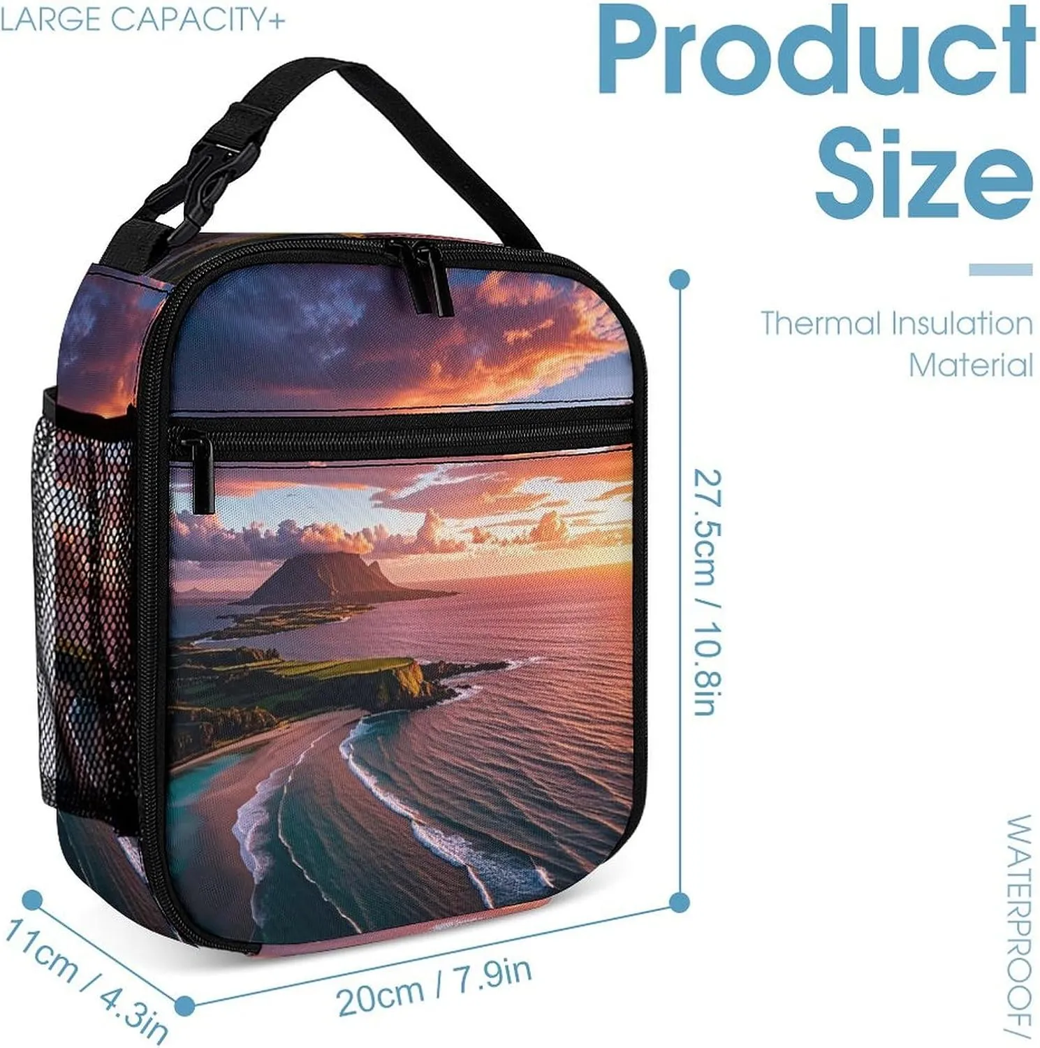 Backpack Lunch Bag Pencil Pouch Set, Hawaiian Sunset Print Lightweight & Durable 3-Piece Combo Ideal for Work, And Travel