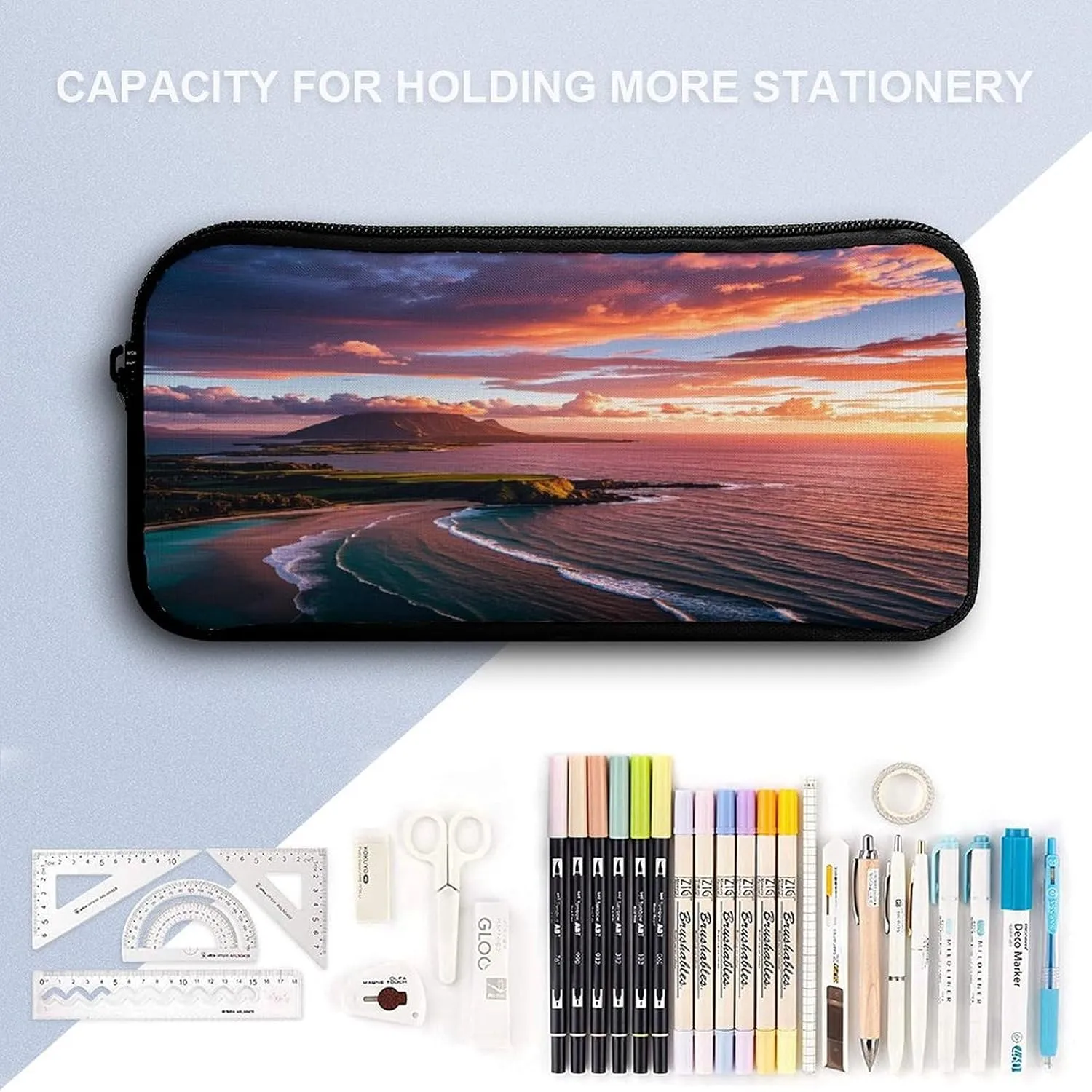 Backpack Lunch Bag Pencil Pouch Set, Hawaiian Sunset Print Lightweight & Durable 3-Piece Combo Ideal for Work, And Travel