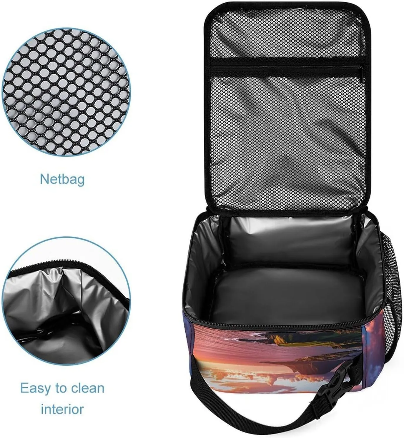 Backpack Lunch Bag Pencil Pouch Set, Hawaiian Sunset Print Lightweight & Durable 3-Piece Combo Ideal for Work, And Travel