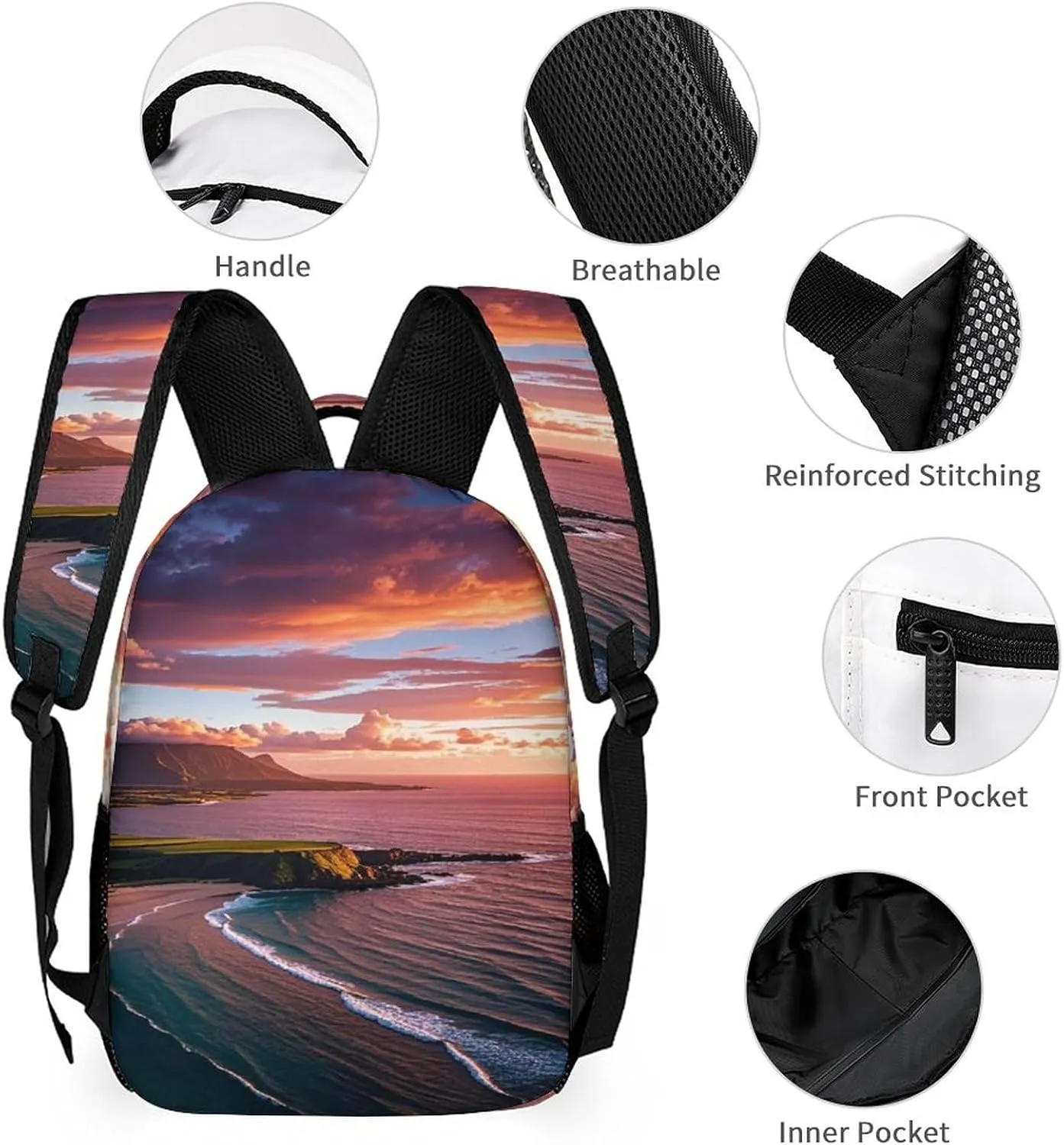 Backpack Lunch Bag Pencil Pouch Set, Hawaiian Sunset Print Lightweight & Durable 3-Piece Combo Ideal for Work, And Travel