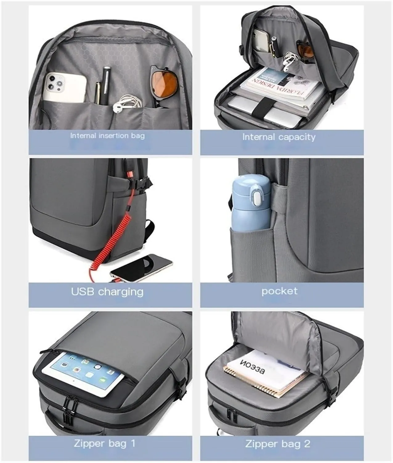 Backpack, Travel Backpack, Water-Repellent Material, Multi-Function, Suitable for Business Travel, Same Style for Men and Women(Dark Blue)