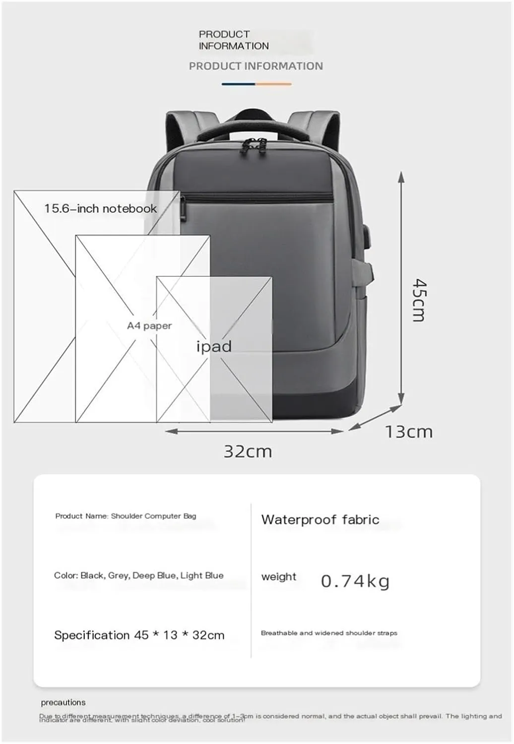 Backpack, Travel Backpack, Water-Repellent Material, Multi-Function, Suitable for Business Travel, Same Style for Men and Women(Dark Blue)