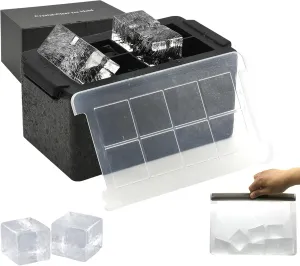 Bangp Clear Ice Maker - Silicone Mold Makes 8 Clear Square Ice Cubes for Whiskey & Cocktails - Includes Reusable Storage Bag