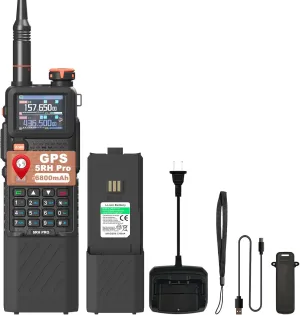 BAOFENG 5RH Pro GPS Handheld Radio Multi-Band 6800mAh USB-C Charger Battery Copy Frequency 640 Channels Walkie Talkie 10W High Power APRS Radio for Adult