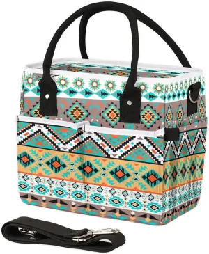 Bardic Green Aztec Lunch Bag Large Lunch Tote Bag, Leakproof Reusable Insulated Lunch Box Organizer for Work School Picnic Beach Hiking, Cooler Bag with Adjustable Shoulder Strap for Women Men