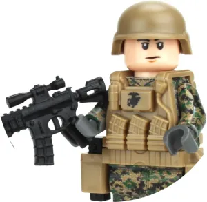 Battle Brick Marine Corps Infantry Woodland MARPAT Custom Minifigure | Genuine Military Minifig Camo | 1.6 Inches Tall | Great Gift for Ages 8  to Adult AFOL