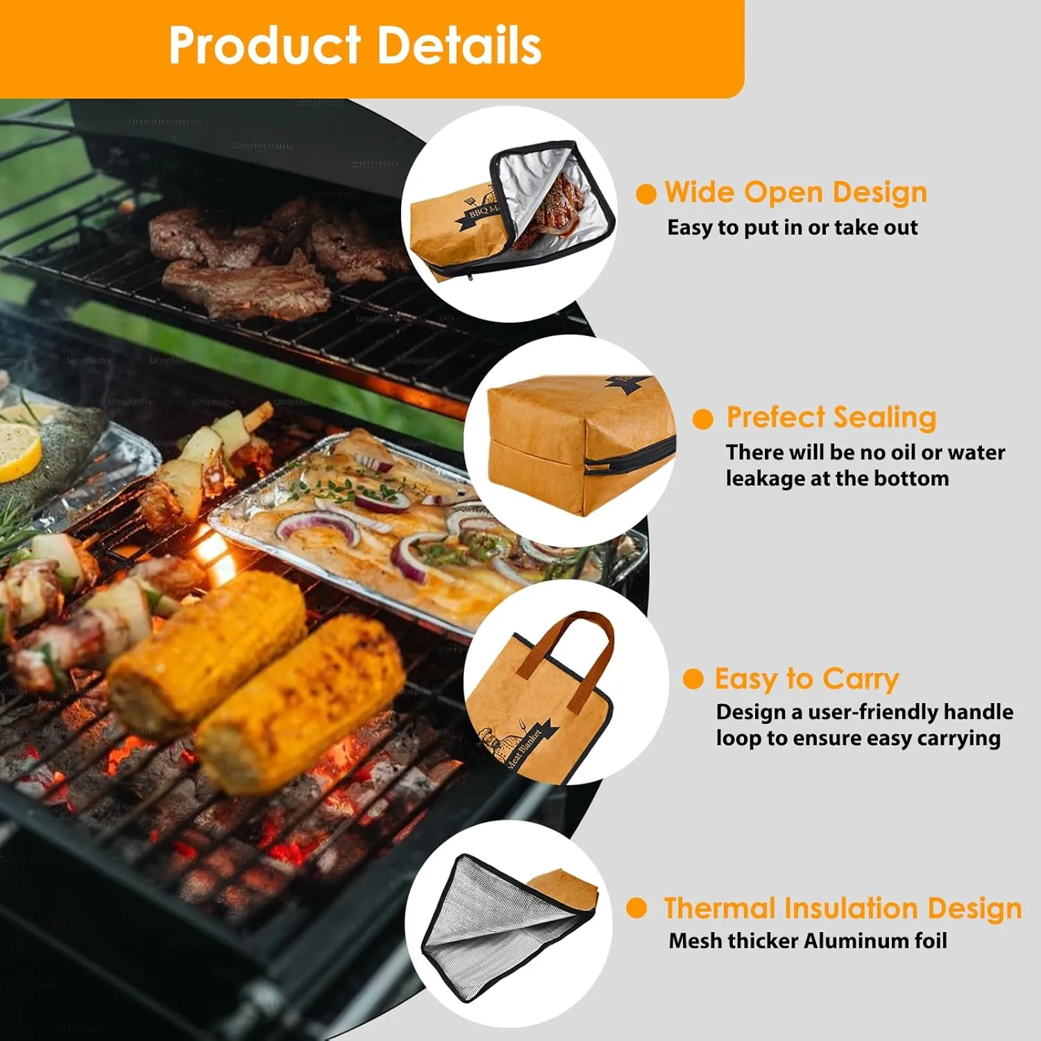 BBQ Blanket for Resting Meat, Reusable Smoker Grilling Meat Insulated Resting Bag, Smoker Meat Resting Blanket with Wide Mouth for Large Brisket/Beef/Turkeys (BBQ Blanket 21 inch)