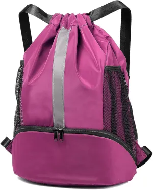 BeeGreen Drawstring Backpack Sports Gym Bag With Shoe Compartment and Two Water Bottle Holder …