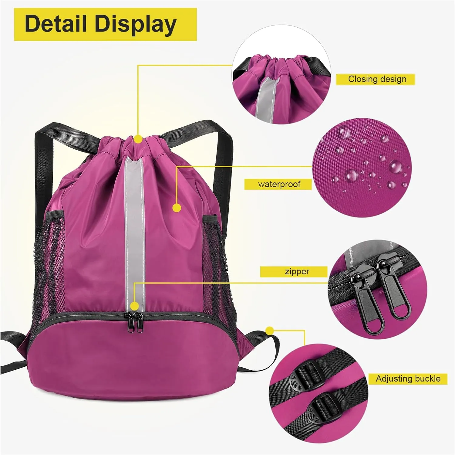 BeeGreen Drawstring Backpack Sports Gym Bag With Shoe Compartment and Two Water Bottle Holder …