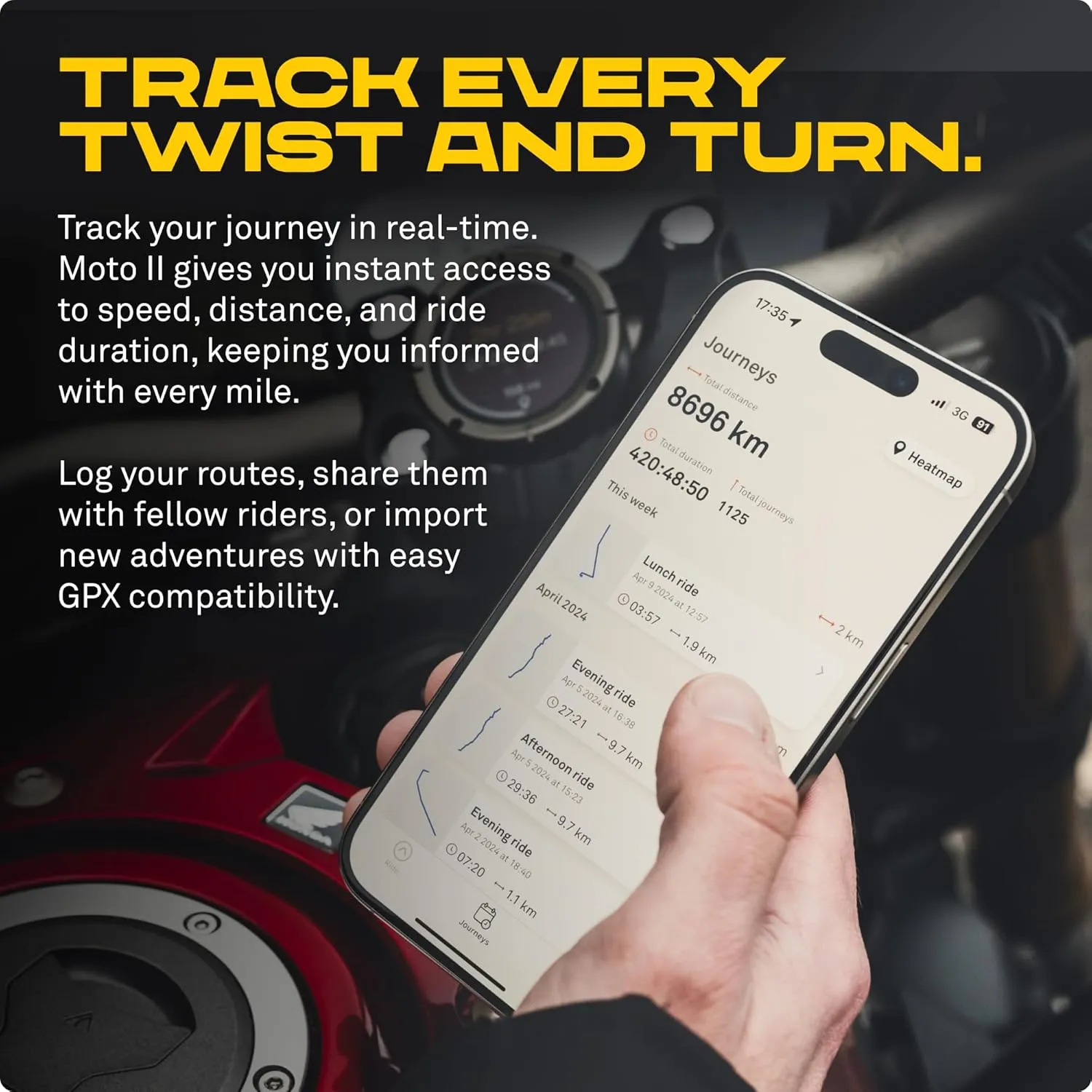 Beeline Moto II - Next Gen Motorcycle GPS Tracker | Compact Design, Waterproof Build, Simple Display & 14-Hour Battery |Glove Friendly Motorcycle Sat Nav Perfect for Adventure & Daily Commutes (Metal)