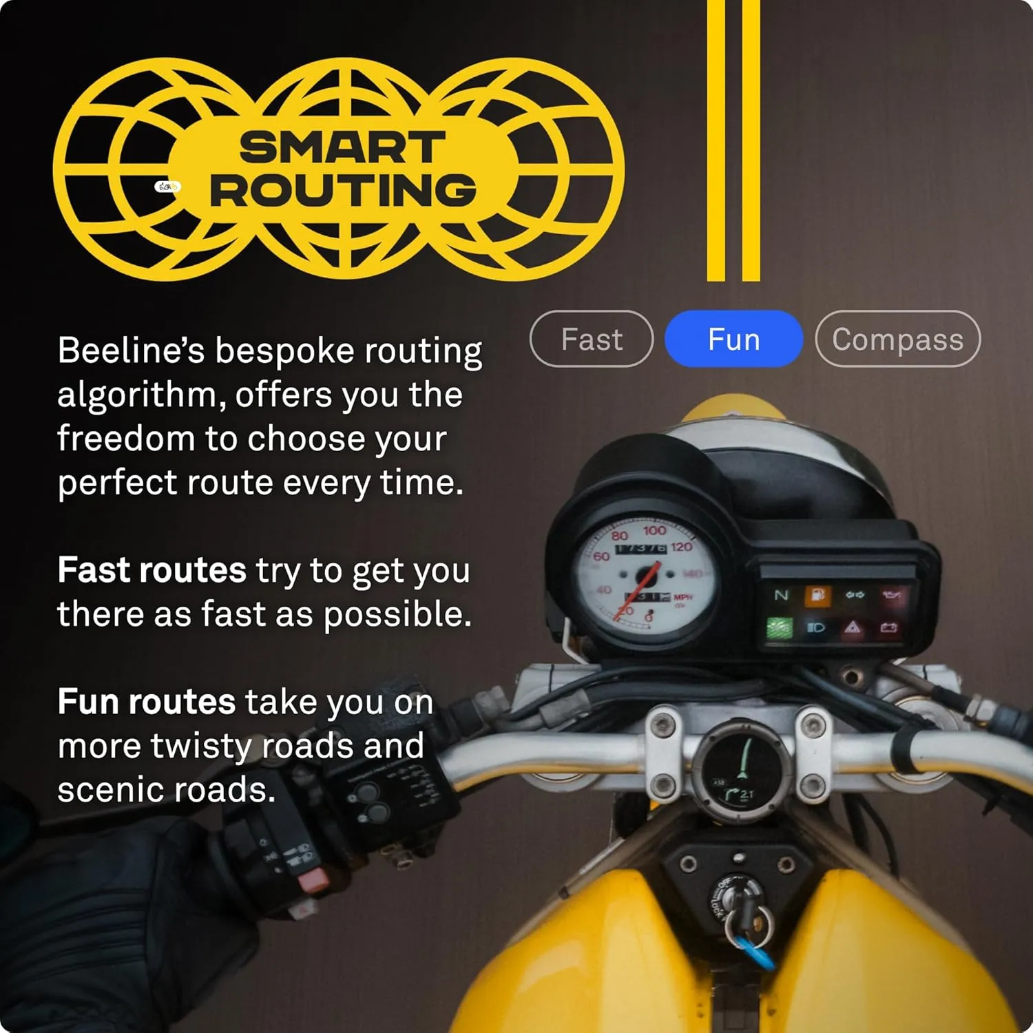 Beeline Moto II - Next Gen Motorcycle GPS Tracker | Compact Design, Waterproof Build, Simple Display & 14-Hour Battery |Glove Friendly Motorcycle Sat Nav Perfect for Adventure & Daily Commutes (Metal)