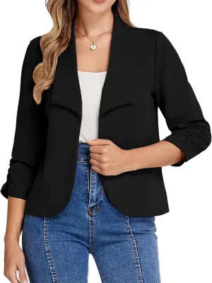 Belle Poque Womens Casual Blazers Open Front Lightweight Suit Jackets Business Dressy 3/4 Sleeve Blazers for Work