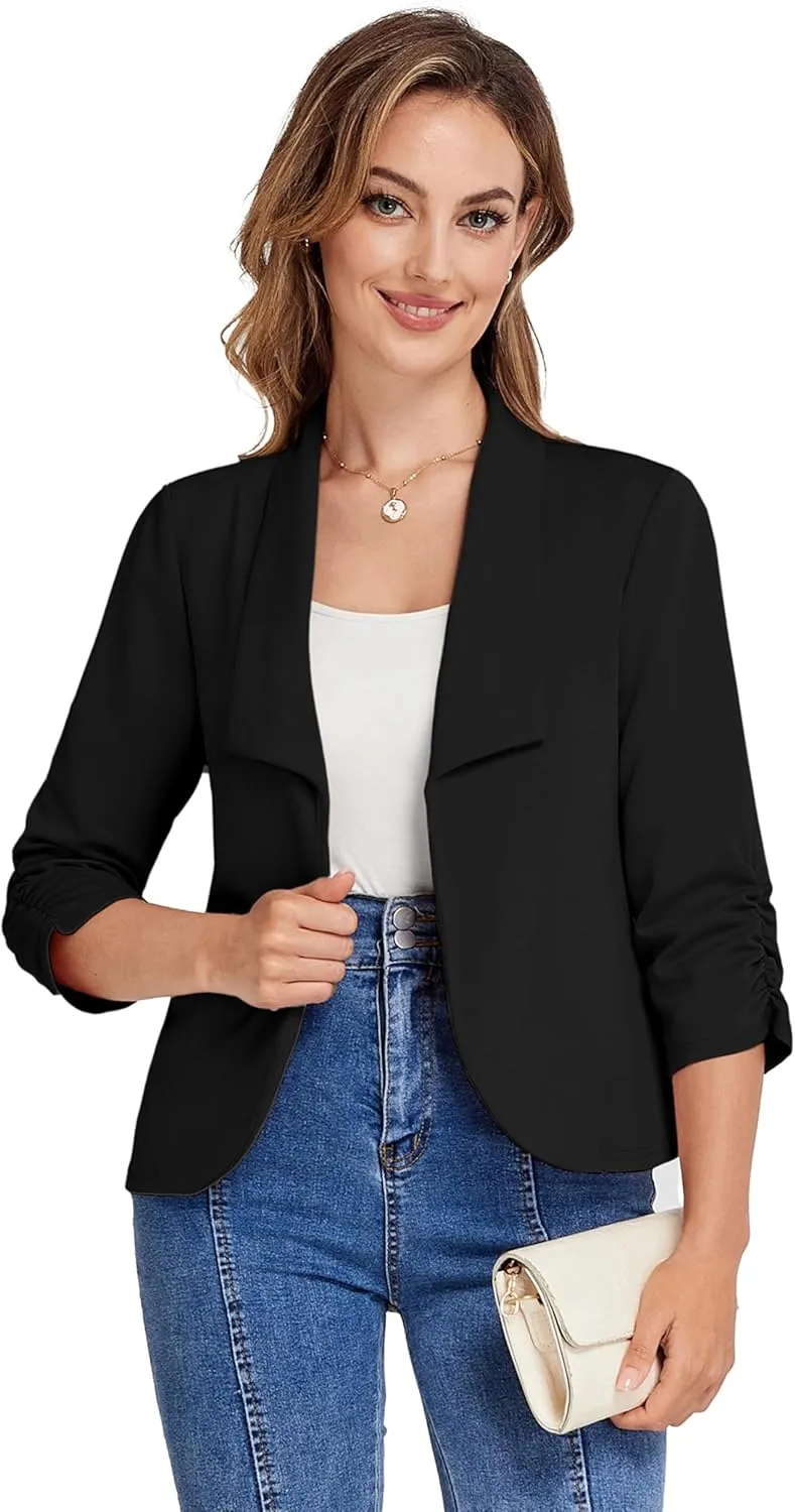 Belle Poque Womens Casual Blazers Open Front Lightweight Suit Jackets Business Dressy 3/4 Sleeve Blazers for Work