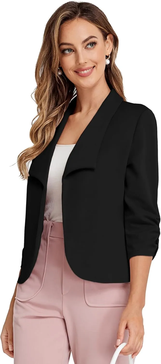 Belle Poque Womens Casual Blazers Open Front Lightweight Suit Jackets Business Dressy 3/4 Sleeve Blazers for Work